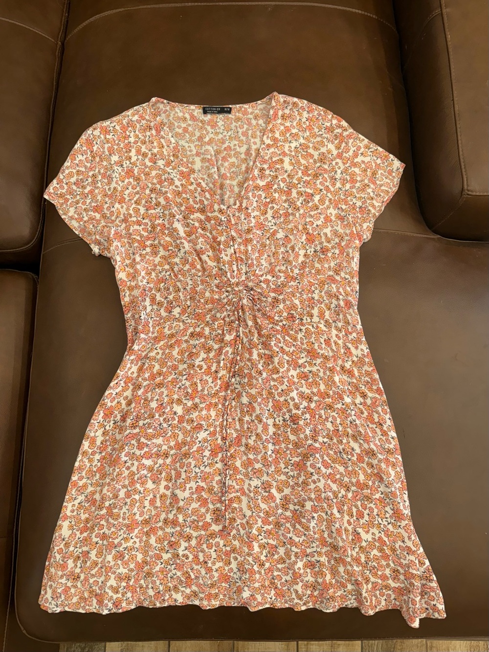 Cotton On Orange Floral Ruched Mini Dress